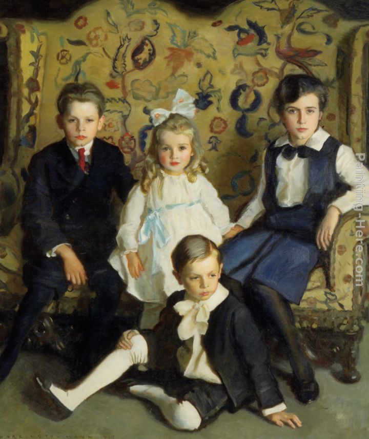 A Family Portrait of Four Children painting - Harrington Mann A Family Portrait of Four Children art painting